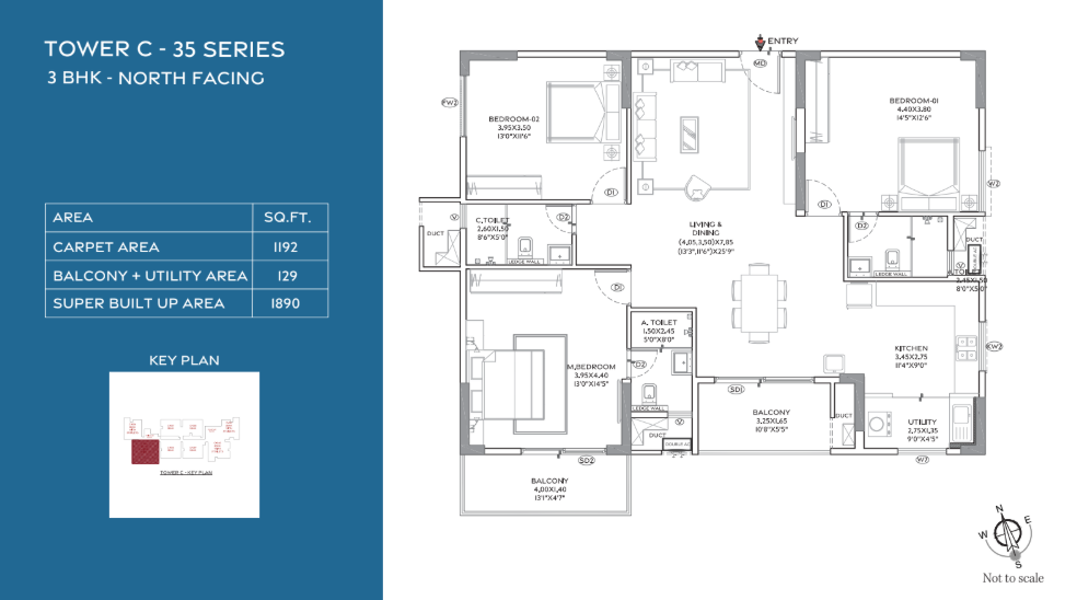 TRIFECTA VANTO PHASE 2 – 3 BHK flats in Sarjapur Road, Bangalore — 3 BHK Floor Plan