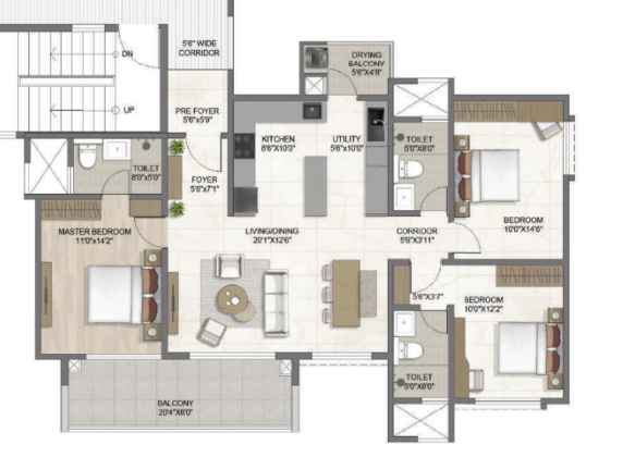 The Earthscape – Sarjapura Road, Bangalore — 3 BHK Floor Plan