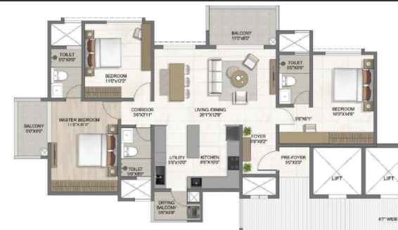 The Earthscape – Sarjapura Road, Bangalore — 3 BHK Floor Plan
