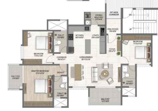 The Earthscape – Sarjapura Road, Bangalore — 3 BHK Floor Plan