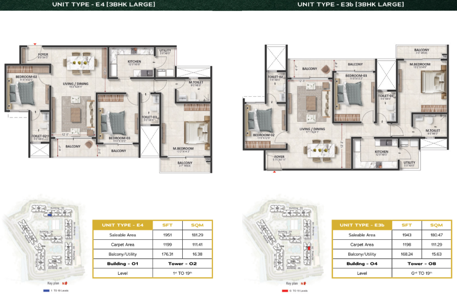Evergreen Prestige Raintree Park – Luxury 2,3 & 4 BHK Apartments in Whitefield, Varthur Bangalore — 3 BHK Floor Plan