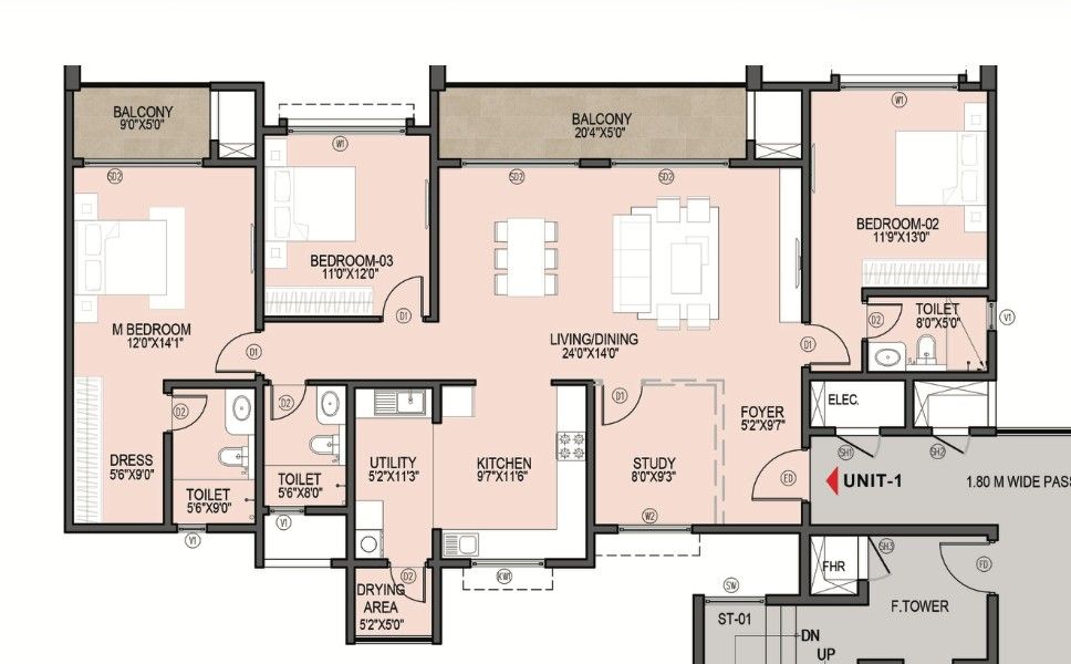 Mana Skanda The Right Life – 2, 3 & 4 BHK Apartments in Sarjapur–Varthur Road, Bangalore — 3 BHK Floor Plan