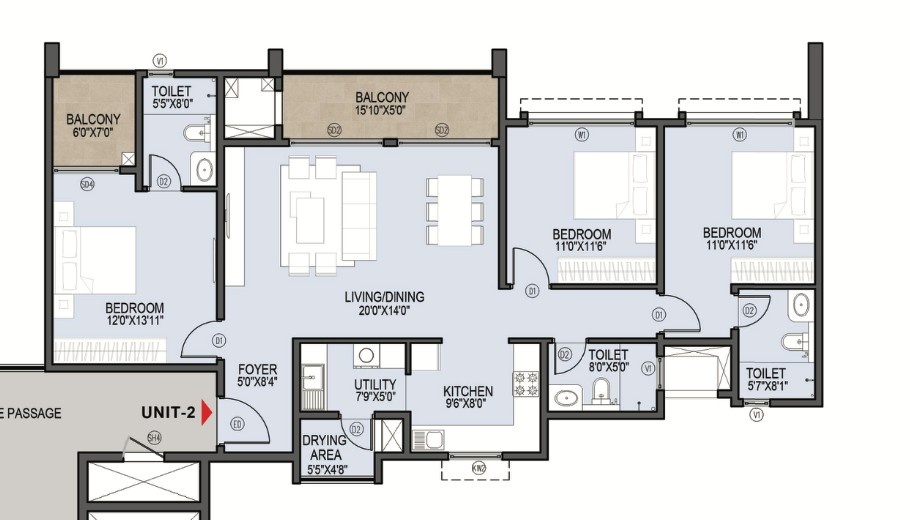 Mana Skanda The Right Life – 2, 3 & 4 BHK Apartments in Sarjapur–Varthur Road, Bangalore — 2.5 BHK Floor Plan