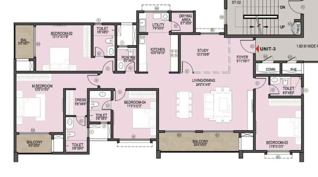 Mana Skanda The Right Life – 2, 3 & 4 BHK Apartments in Sarjapur–Varthur Road, Bangalore — 4 BHK Floor Plan